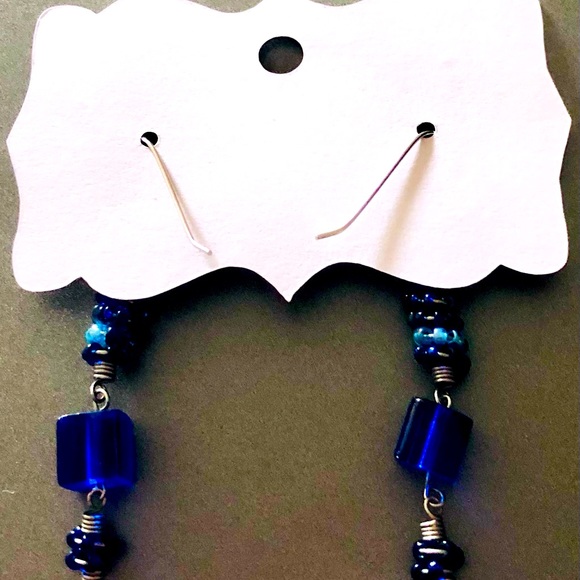 Handmade Beaded Blue Beads Hanging Earrings | easy to stay on | Brand New | Gift - Picture 2 of 2